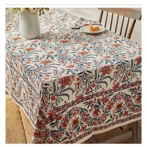 Blue Lily Tablecloth the art of block printing